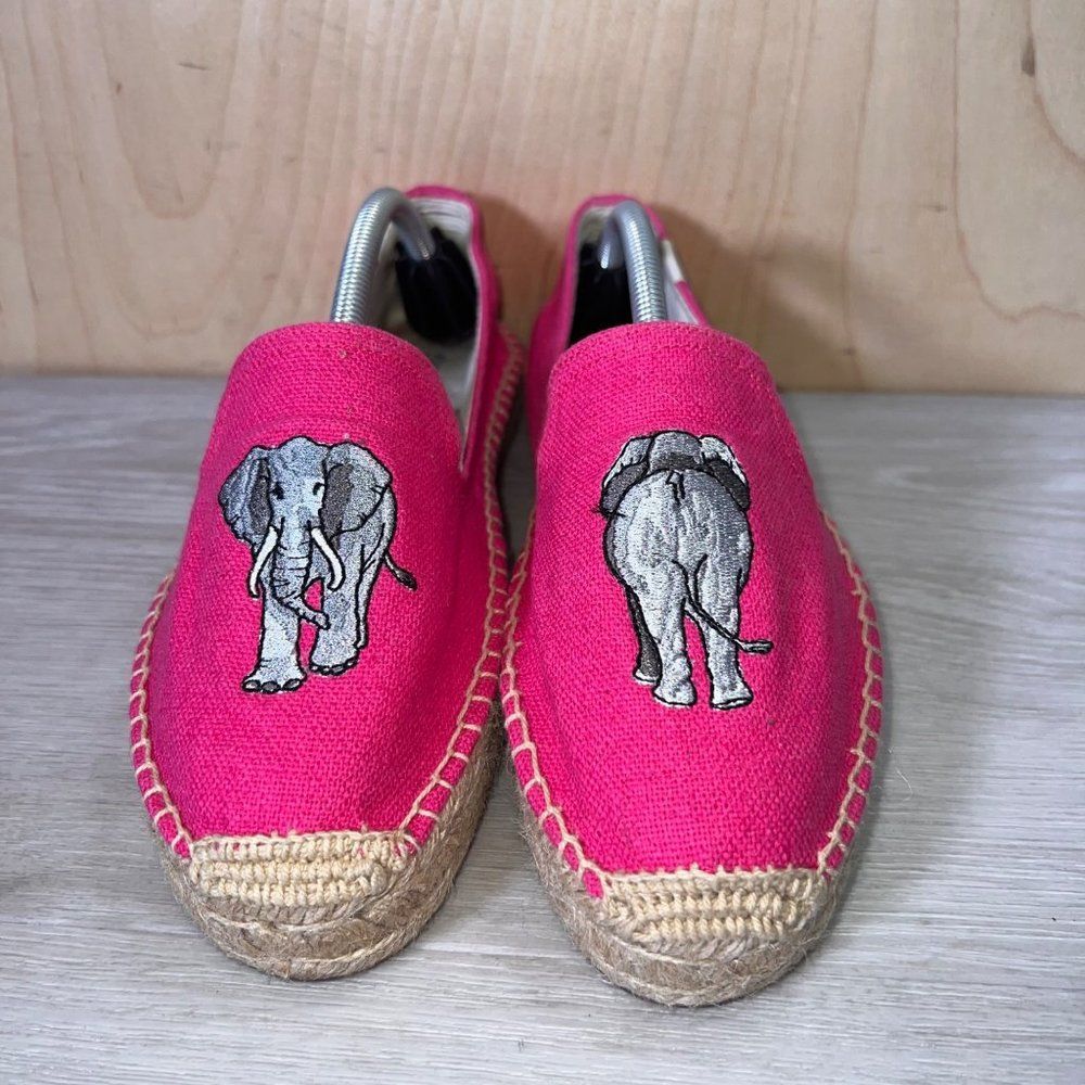 Soludos Espadrilles Embroidered Elephant Loafer Pink Anthropologie Women's 8.5